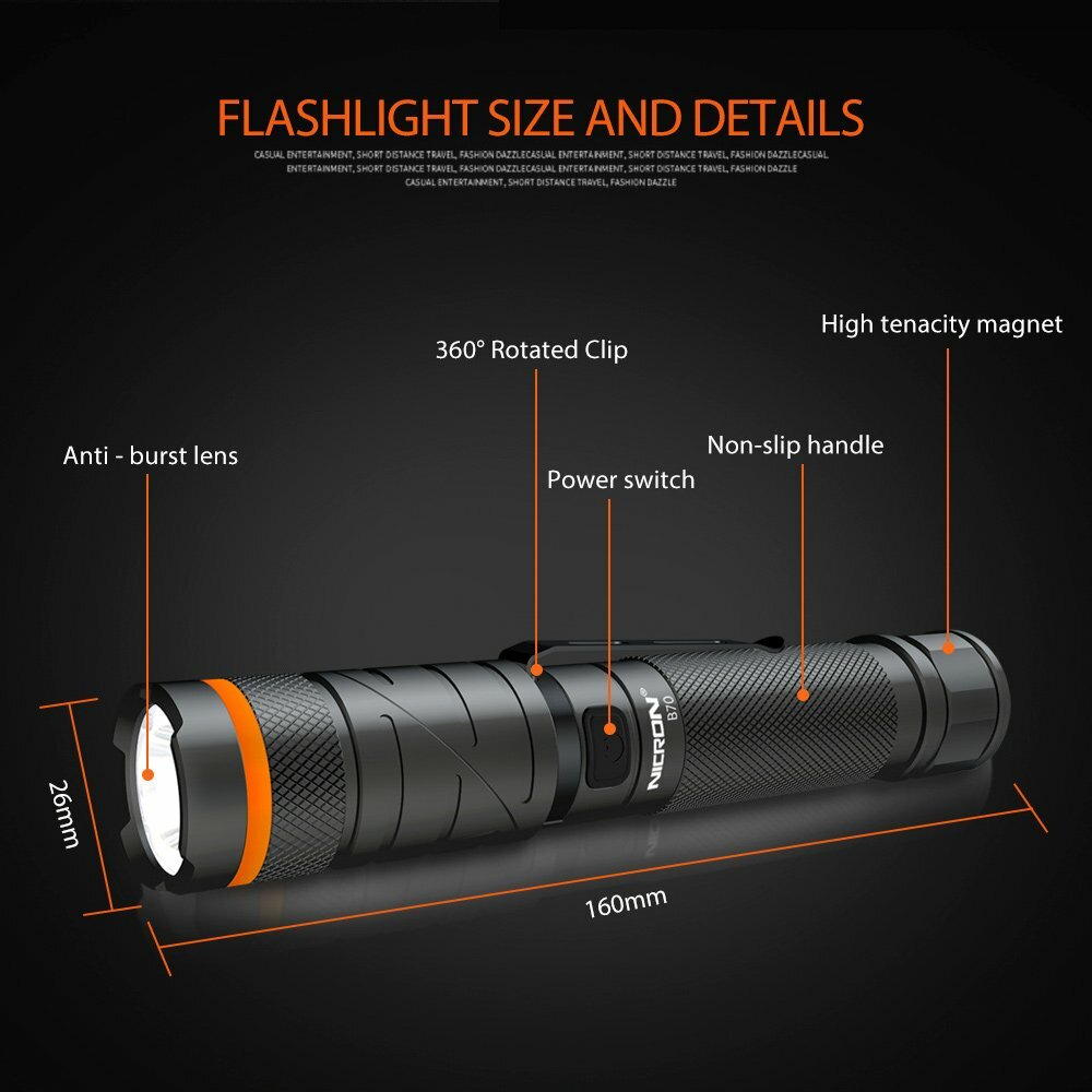 Nicron 1200LM Magnetic Twist 90° Type-C Rechargeable Flashlight