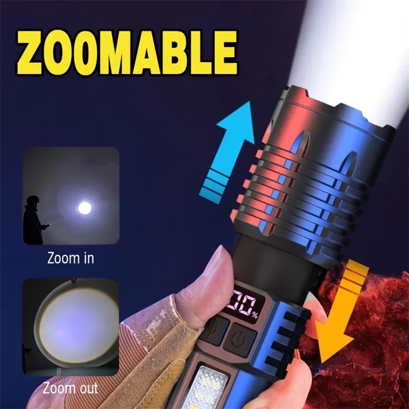 Rechargeable Long Distance LED Flashlight Tactical 5 Modes COB Side Lights