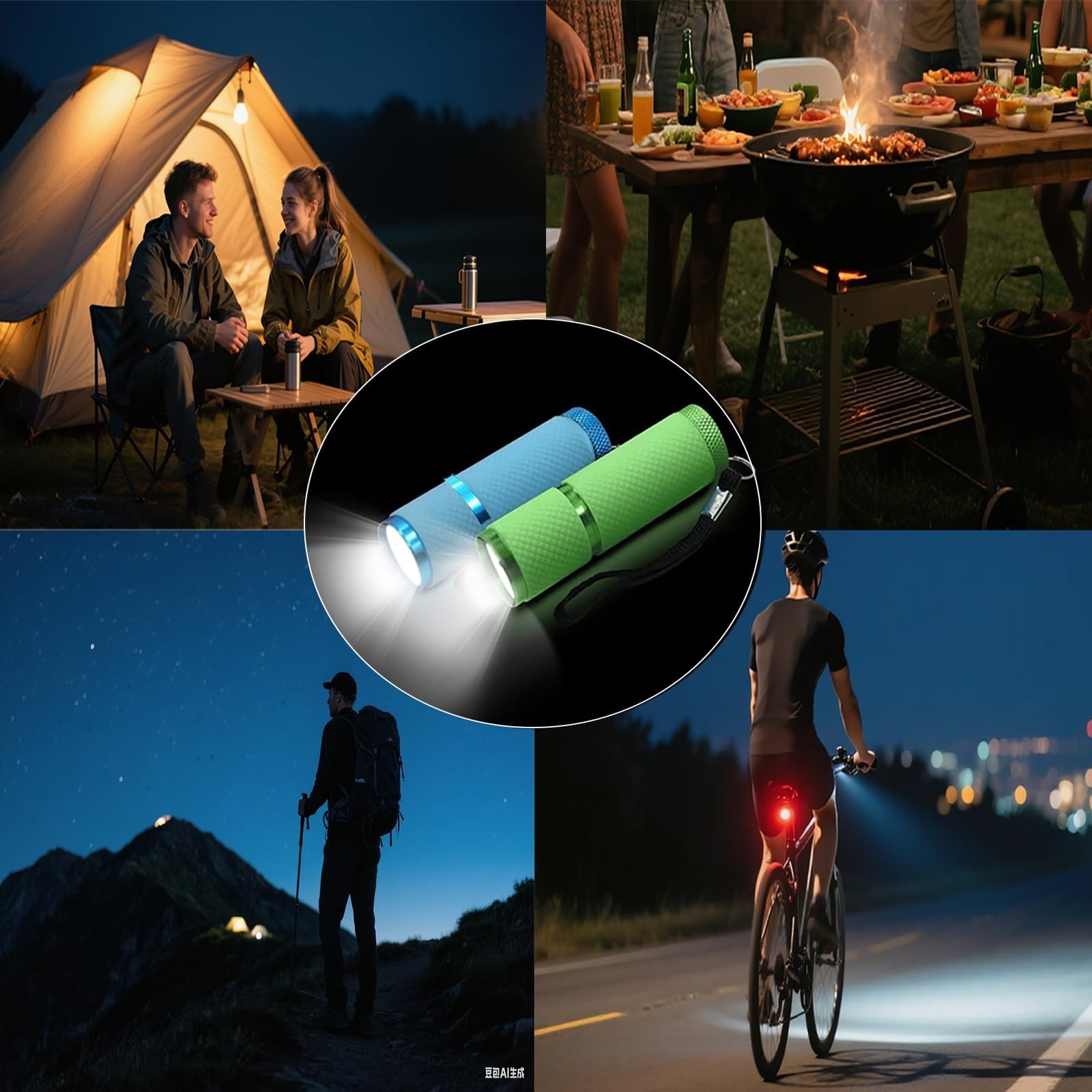 4 Pack Mini Flashlights, 9 LED Glow-in-The-Dark Aluminum Lights with Straps –…