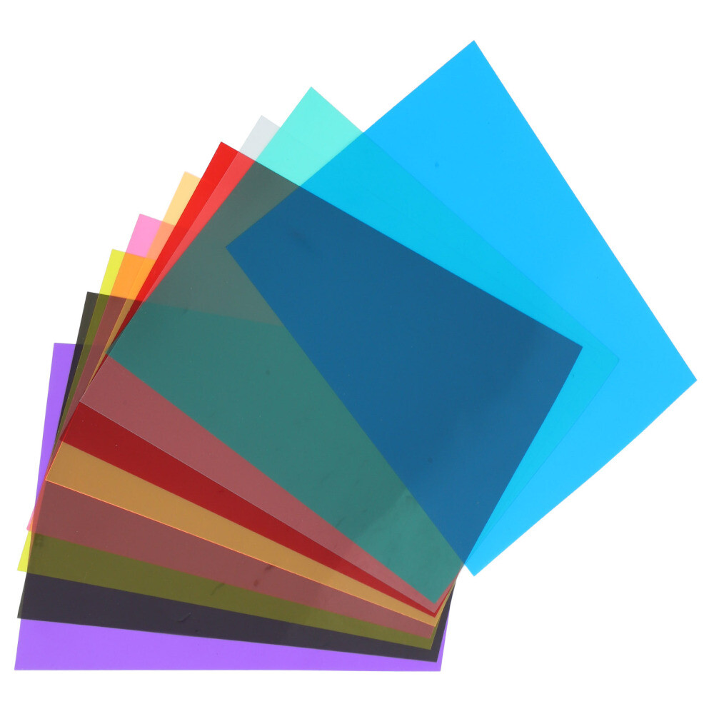9Pcs Color Filters for Lights Transparency Reading Film Colored Plastic Sheets