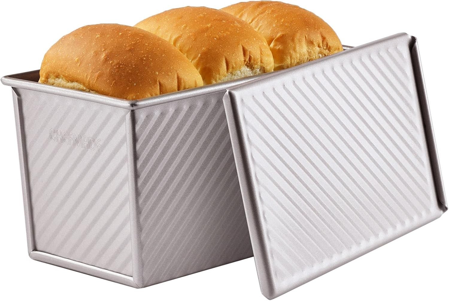 Pullman Loaf Pan W/ Lid 1Lb Dough Capacity Non-Stick Rectangle Corrugated Toast