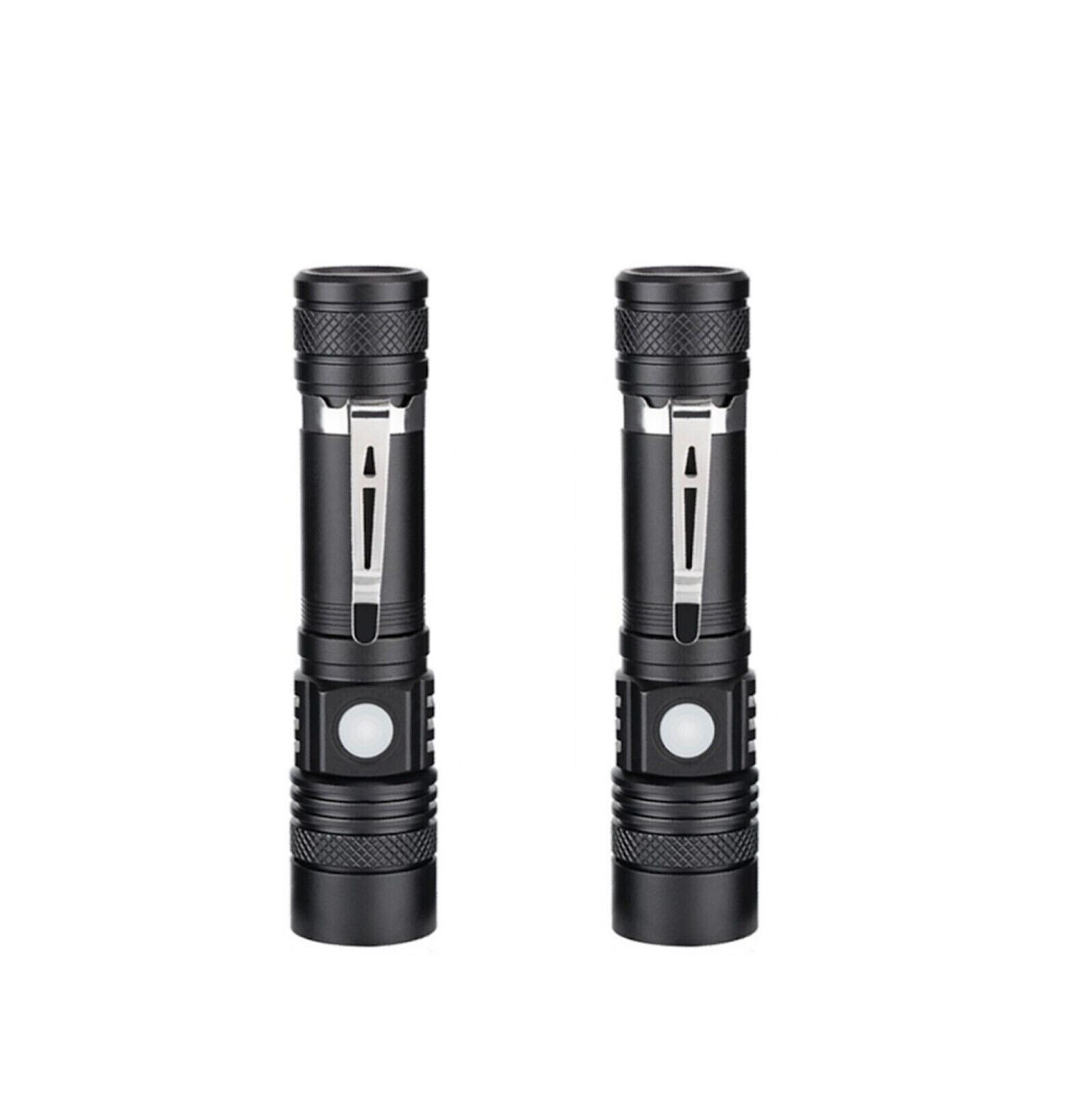 Mini LED Tactical Flashlight Super Bright Zoomable Hand Lamp Rechargeable 2pcs