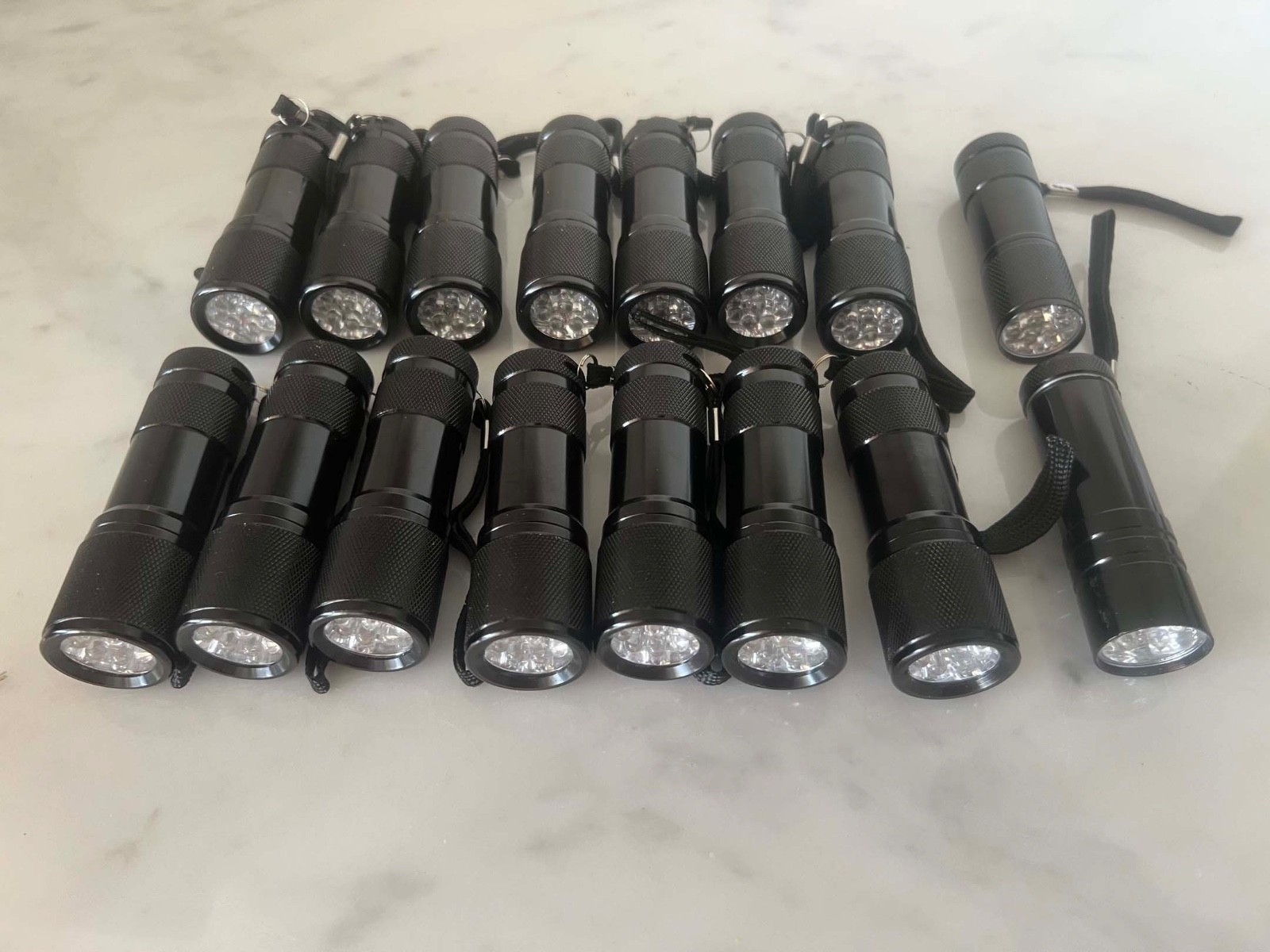 Lot of 16 9-LED UV Flashlight Blacklights 395-400nm Aluminum Body w/o Batteries