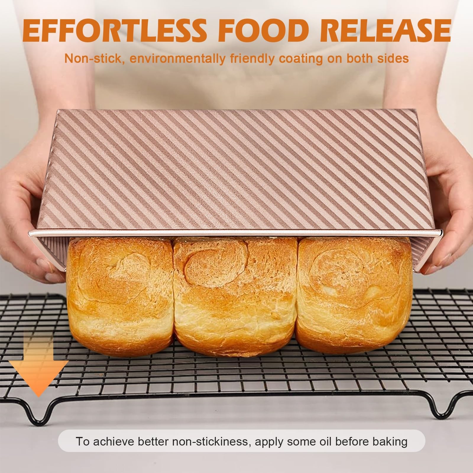 Dipanist 2Pack Pullman Loaf Pans with Lids 2.2LB & 1LB (2-Pack), Gold & Black