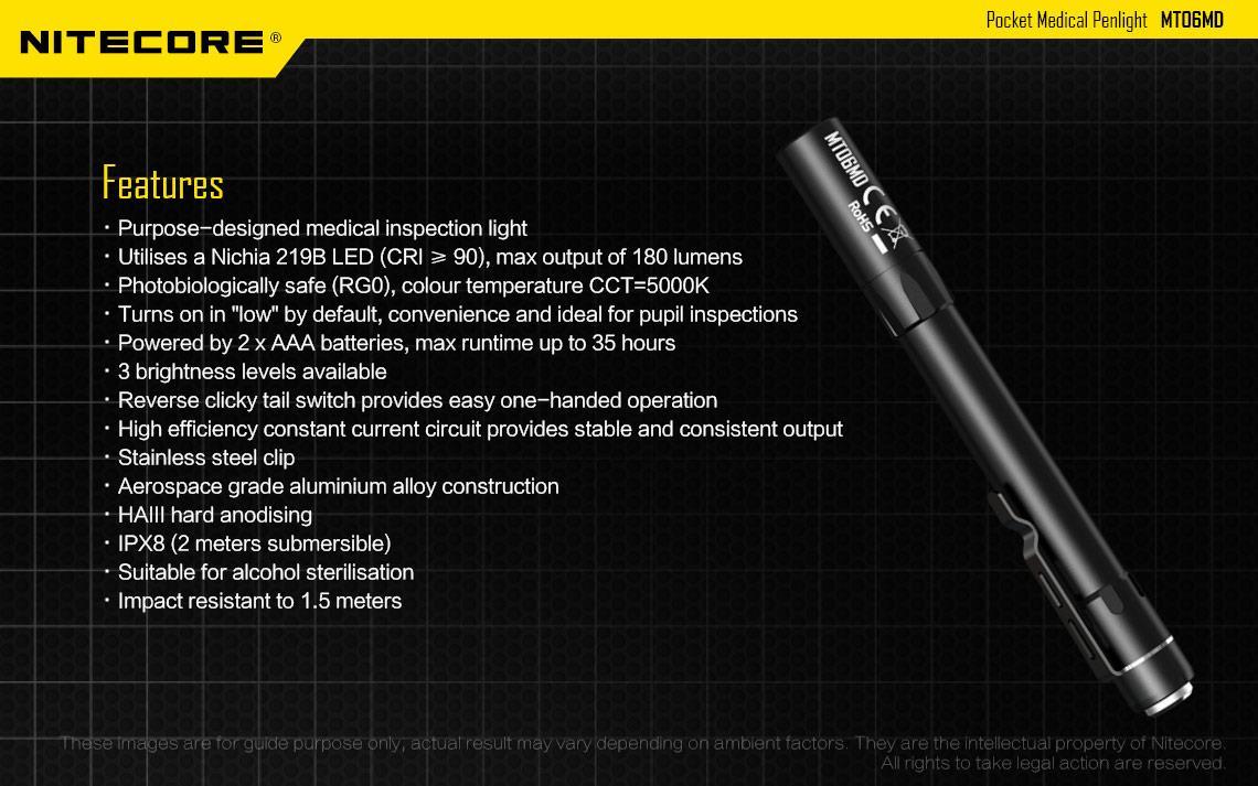 Nitecore MT06MD 180 Lumen LED Penlight with Pupil Gauge – Uses 2x AAA Batteries