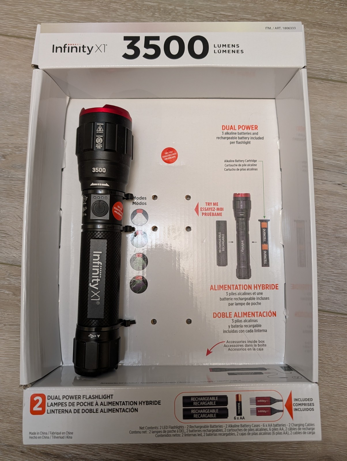 Infinity X1 3500L Dual Power Focusing Flashlight 1 pack 3500 Lumens Bright Open