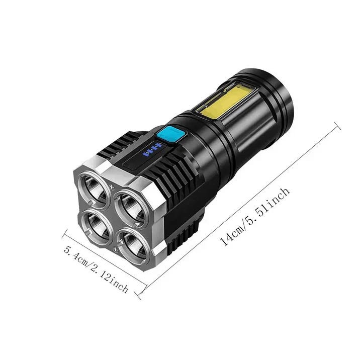 4 Core Super Bright Torch Flashlight USB Rechargeable Camping Outdoor Lamp Lot