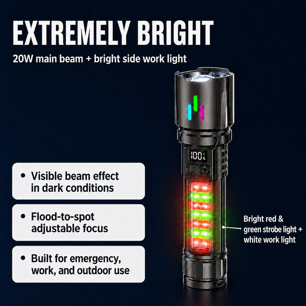 2PACK- 2000LM Rechargeable LED Flashlight USB-C RGB Power Bank Magnetic Tactical