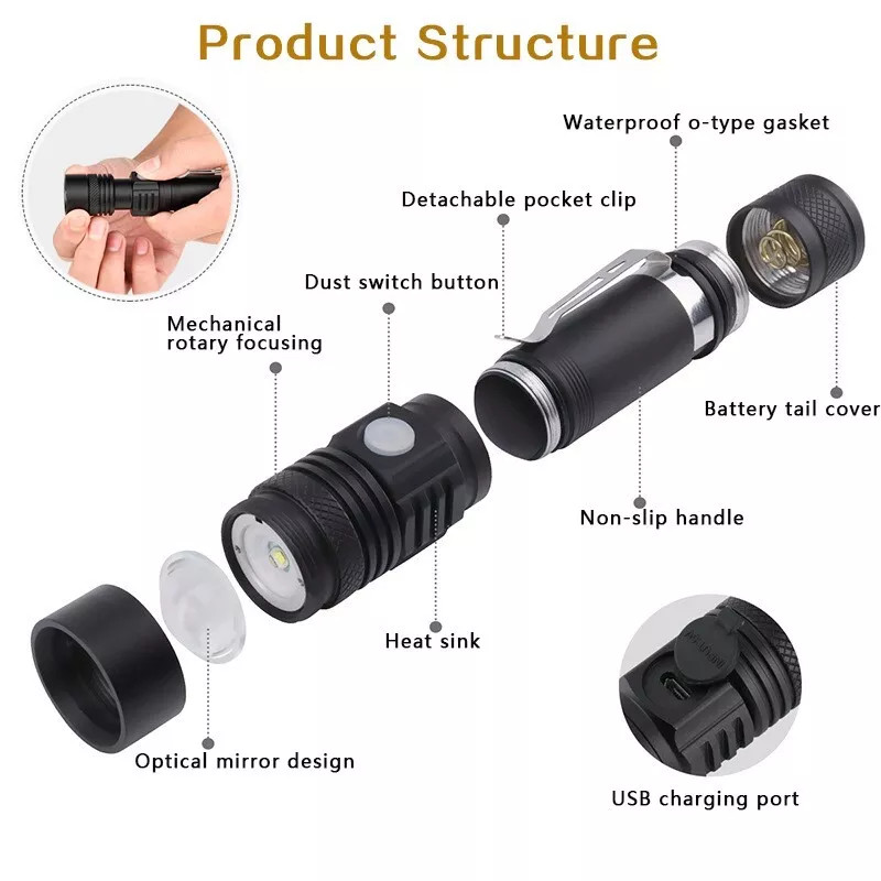 990000LM Rechargeable LED Flashlight Tactical Police Super Bright Torch Zoomable