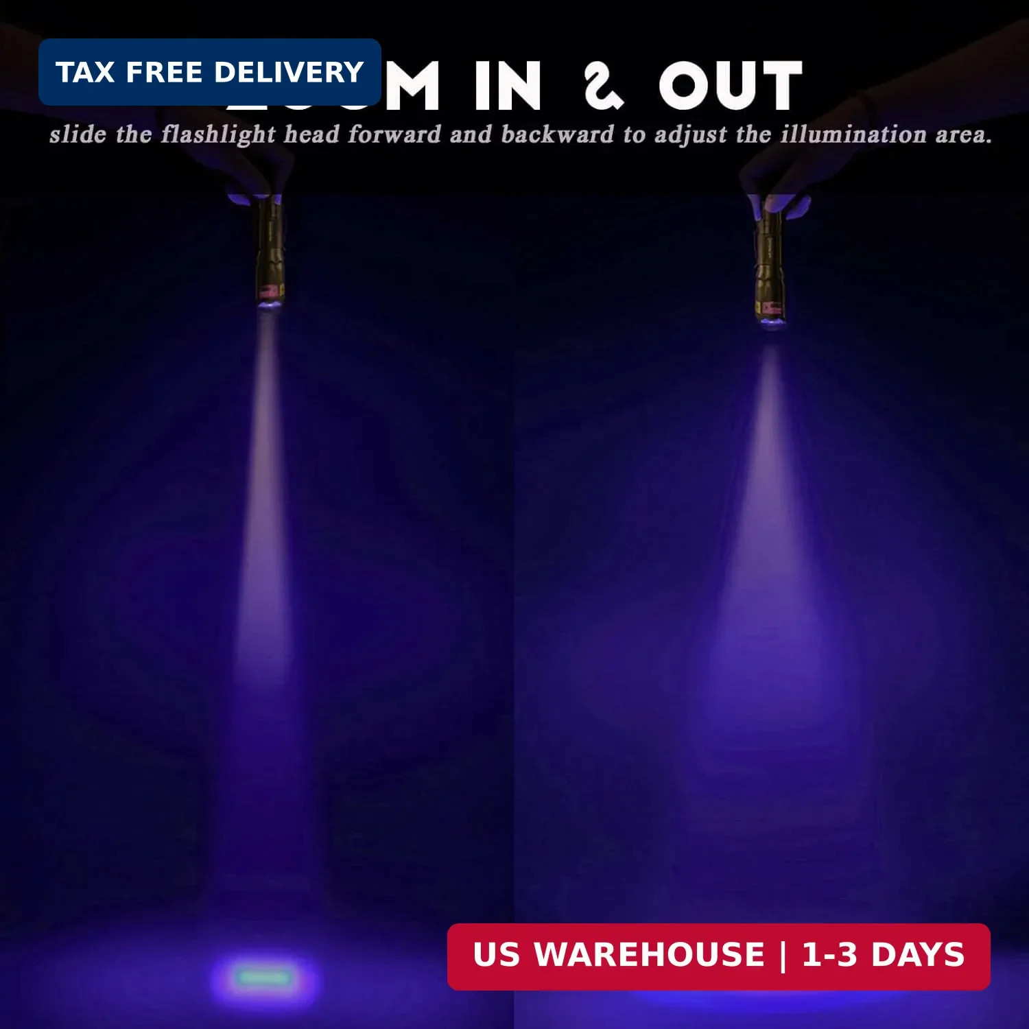 365nm/395nm Blacklight Flashlight, Dual-Mode for UV Glue Curing, Uranium Glass,