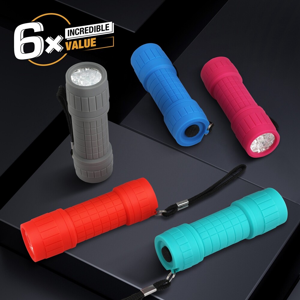 EverBrite 9 LED Flashlight 6-Pack Compact Handheld Bright Torch Assorted 6 Color