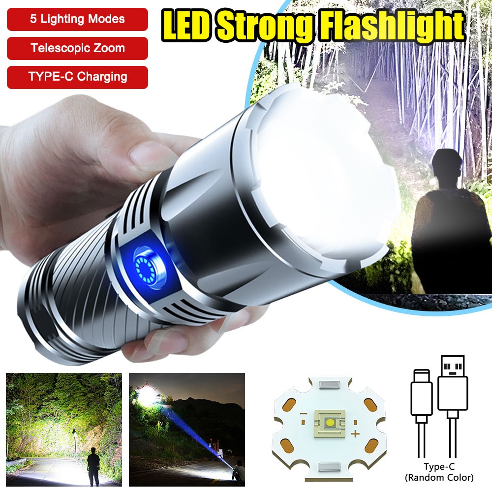 12000LM LASER LEP Flashlight White Light Telescope Zoom USB Rechargeable Torch