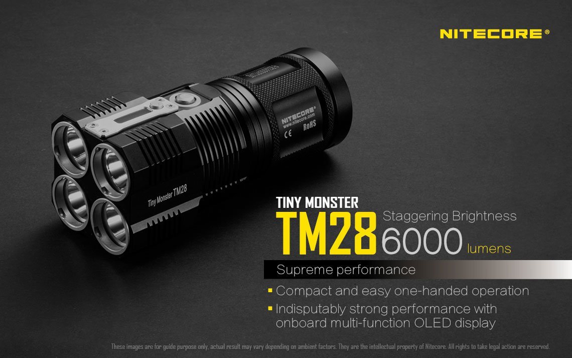 Nitecore TM28 6000 Lumen Rechargeable Flashlight w/4x Nitecore 3100mAh 18650