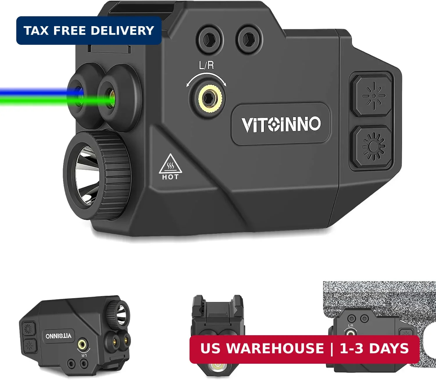 500lm Pistol Light and Blue Green Beam Combo,Slidable Weapon Light and Beam for