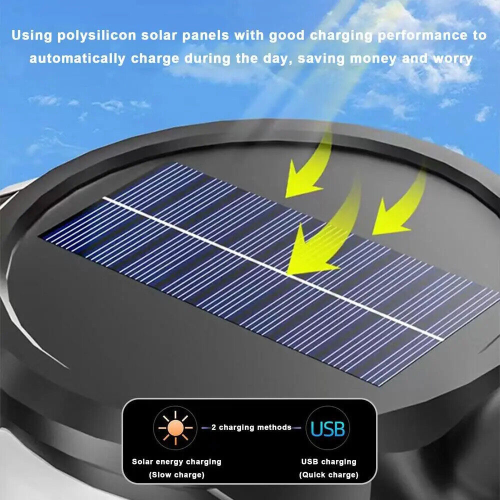 30000000LM Bright Solar/USB Rechargeable LED Spotlight Flashlight Searchlight