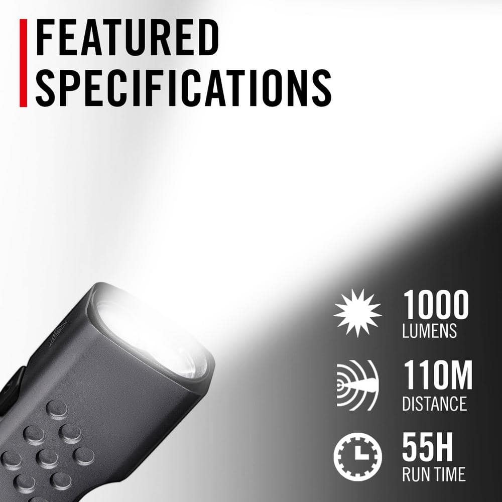 Coast Slayer Max 1000 Lumen Rechargeable LED Handheld Flashlight w/ Battery