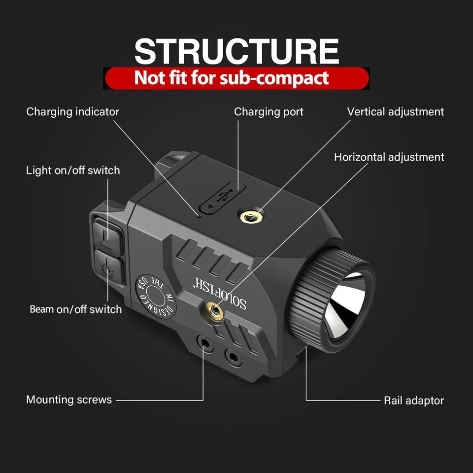 Solofish 800lm Pistol Light Laser Combo with 600lm Green