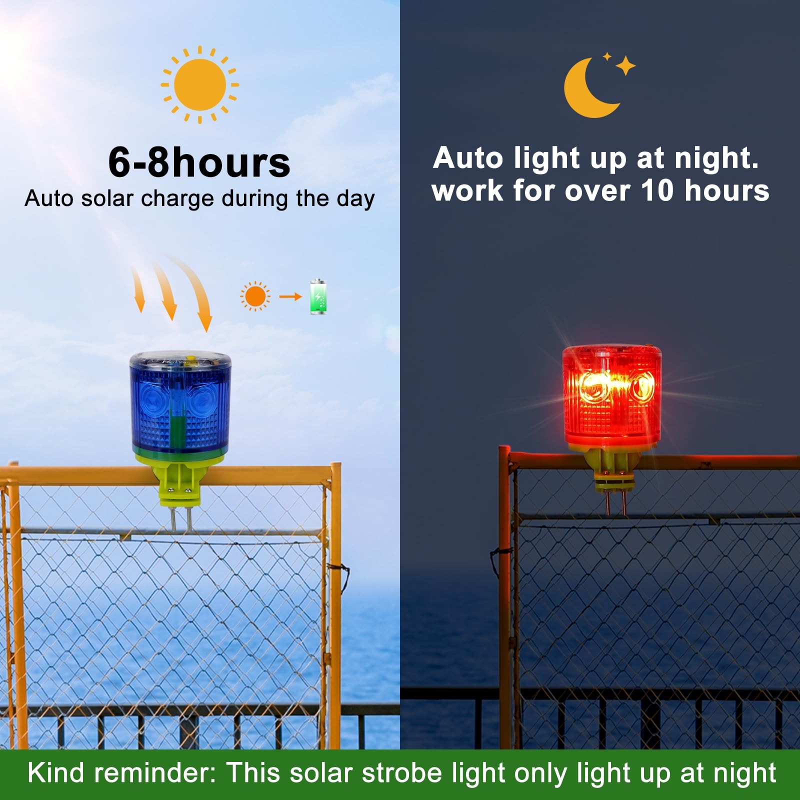 Solar Strobe Warning Light IP54 Waterproof LED Flashing Safety Light Bright W…