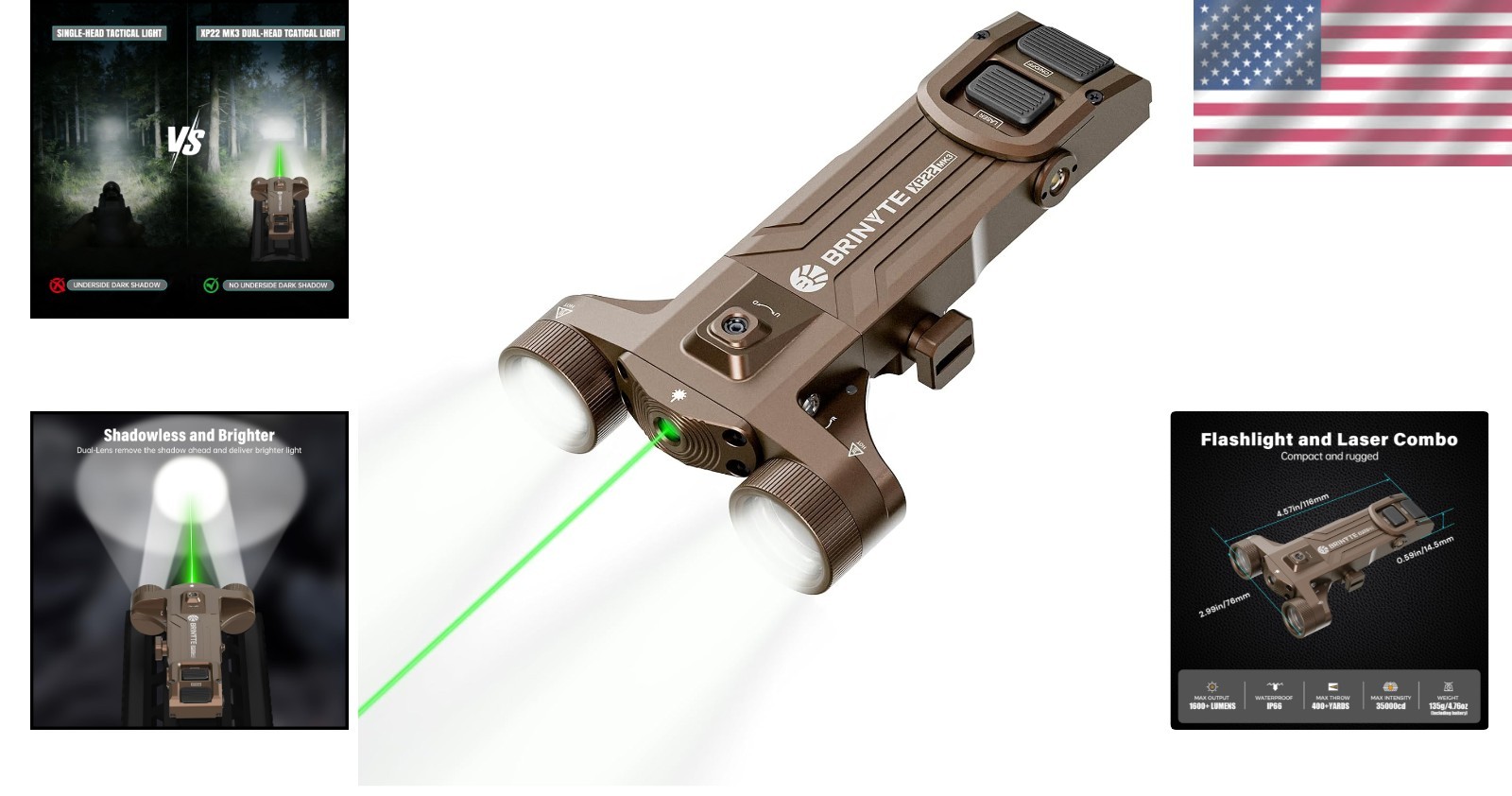 Ultra Low Profile Tactical Flashlight with Green Laser
