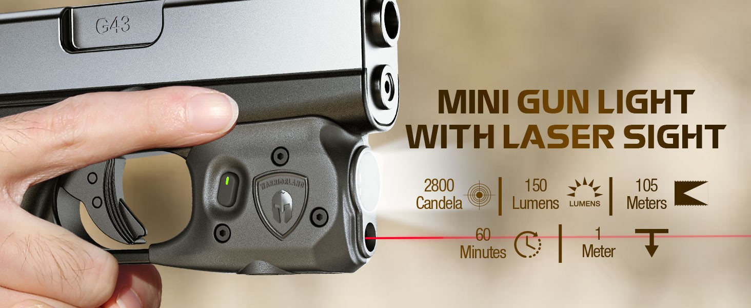 Pistol Light Green Laser Combo Fit Glock 42/43/43X/48(No Rail),Compact 150-Lumen
