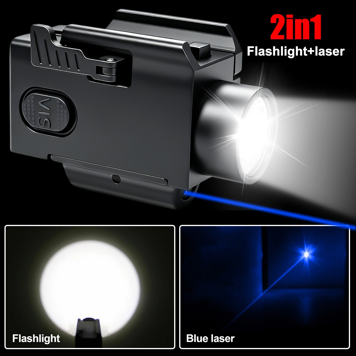 Mini LED Flashlight Light & Blue/Green/Red Laser Sight Combo USB Type-C Charging