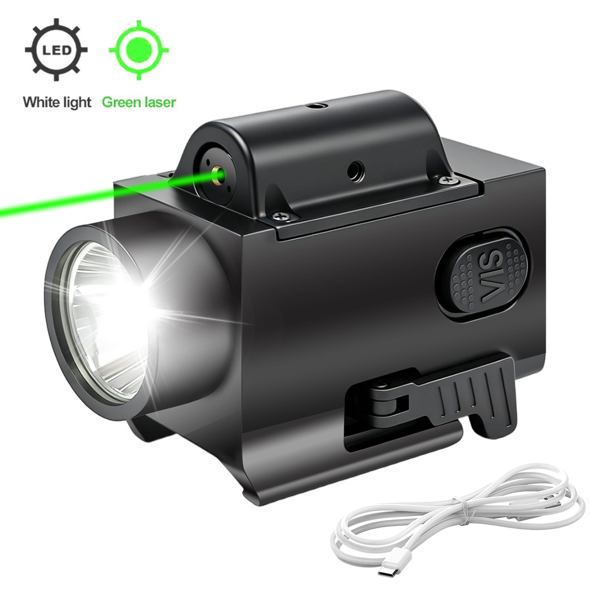 Mini LED Flashlight Light & Blue/Green/Red Laser Sight Combo USB Type-C Charging