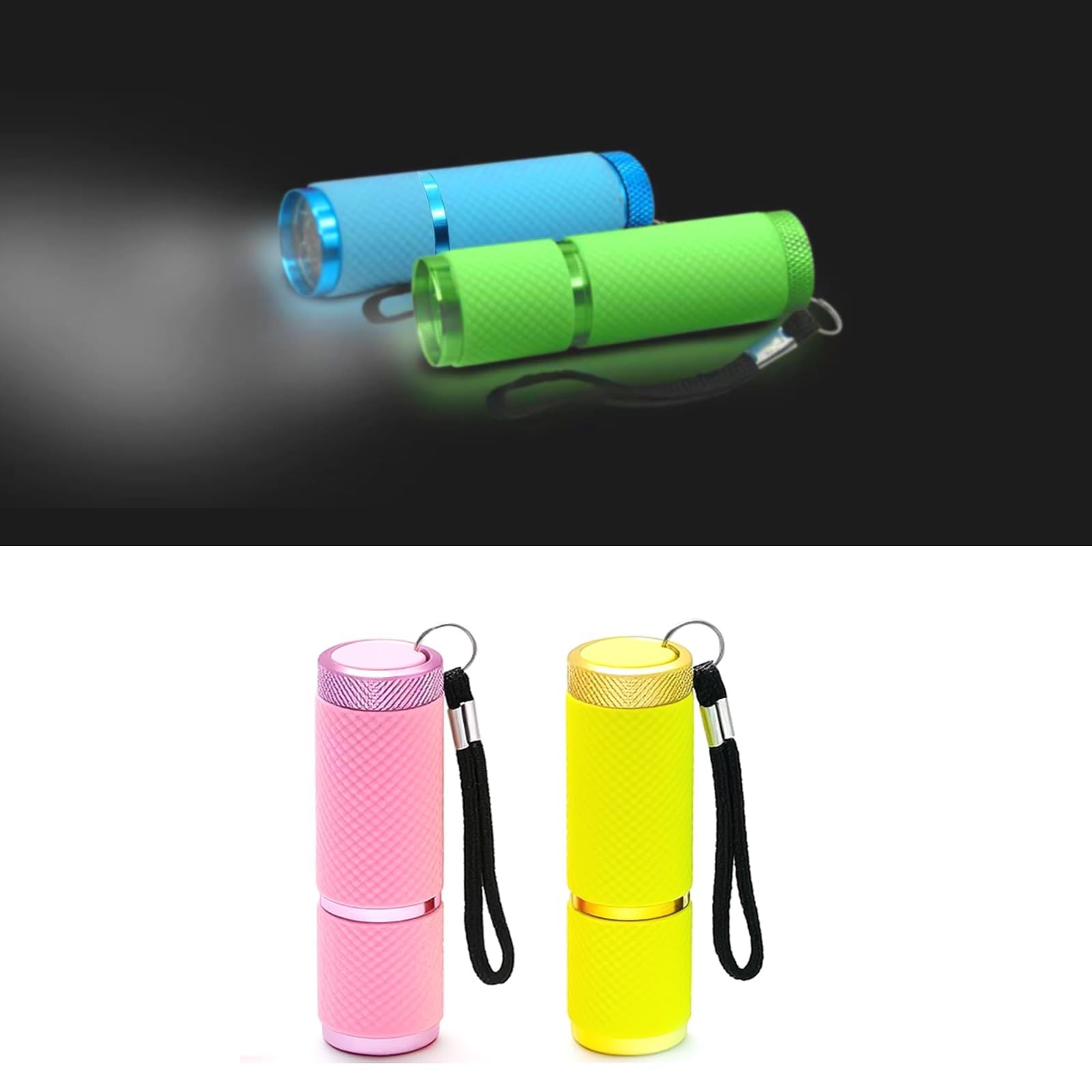 4 Pack Mini Flashlights, 9 LED Glow-in-The-Dark Aluminum Lights with Straps –…