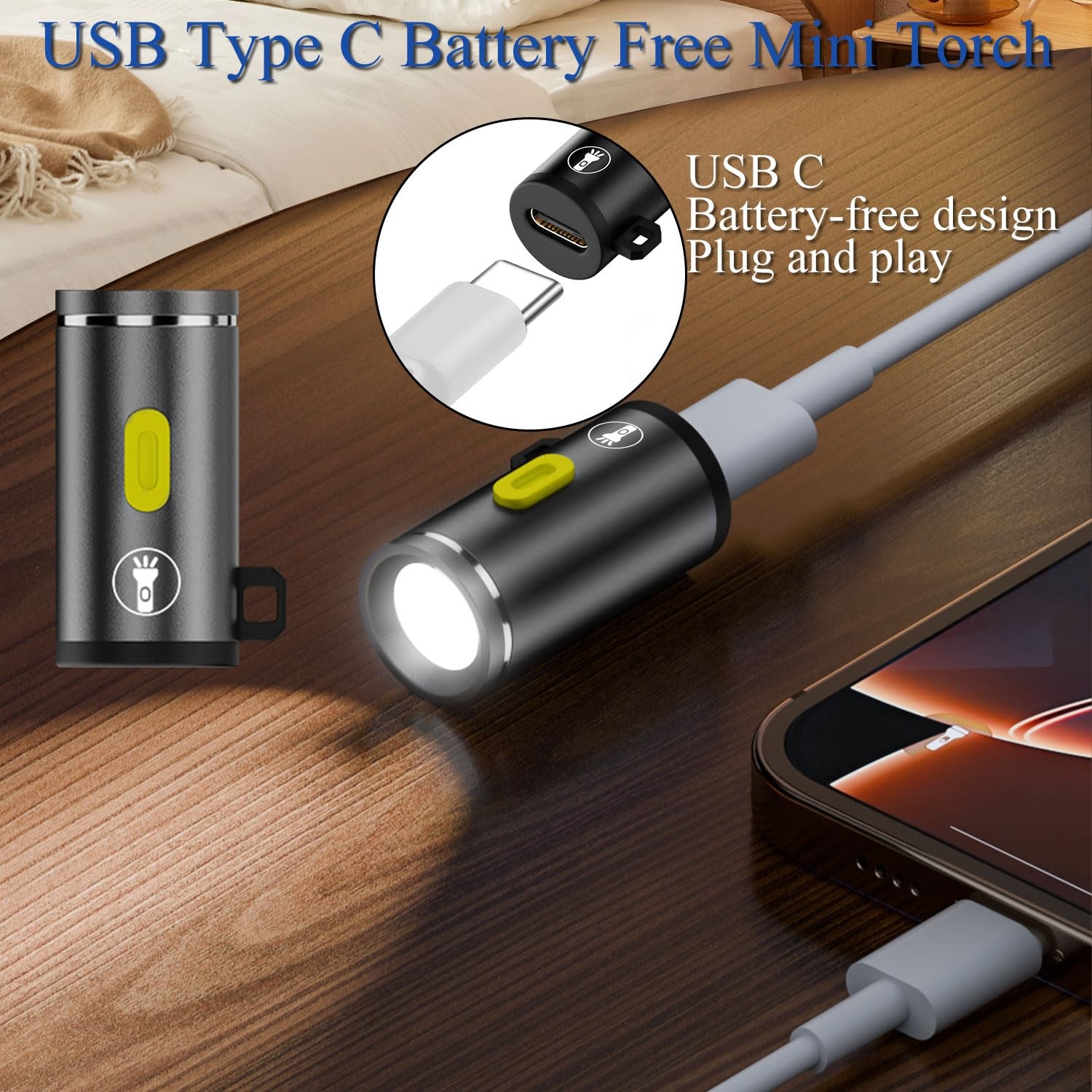 USB C Mini Glare Torch USB Type C Emergency Llluminated Lamp, 5V 1W, Aluminiu…