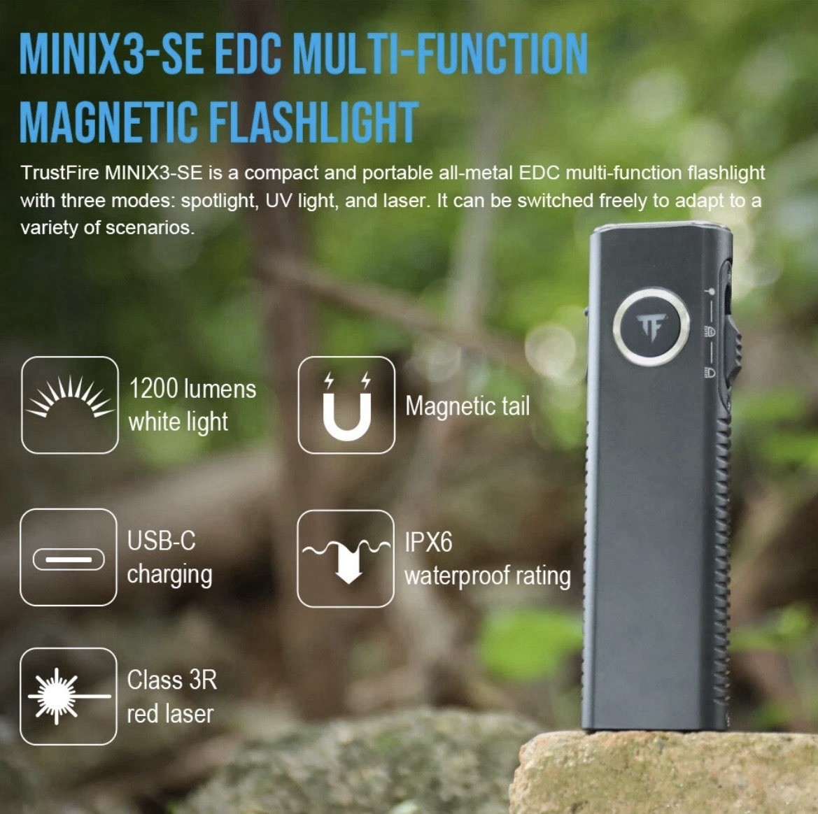 Trustfire MINIX3 Rechargeable LED Flashlight 1050LM Magnetic Red light & Pointer
