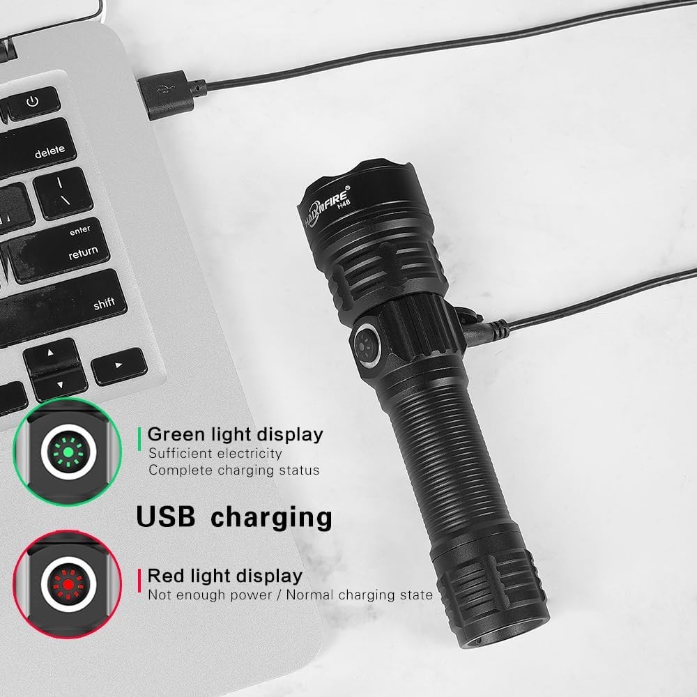 Tactical Flashlight Type-C USB Rechargeable 6000 lumens Zoomable LED Waterproof
