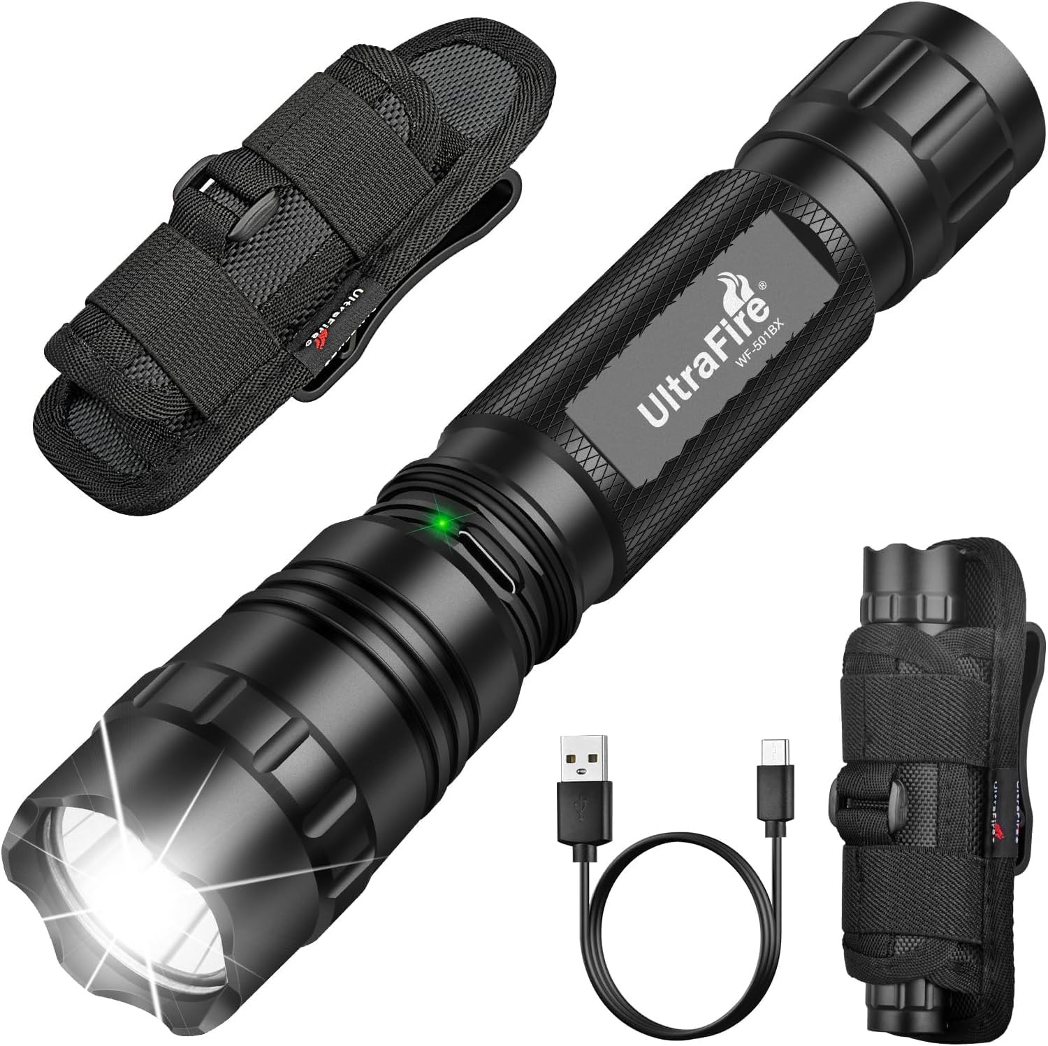 ULTRAFIRE Tactical Flashlight with Holster for Duty Belt, 1000 High Lumen Police