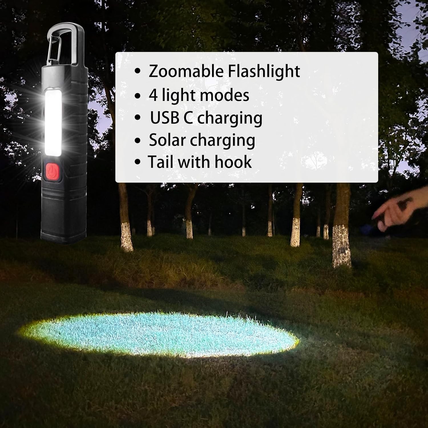 2 Pack Solar Flashlight, Rechargeable Zoomable LED Flashlight, High Lumens Solar
