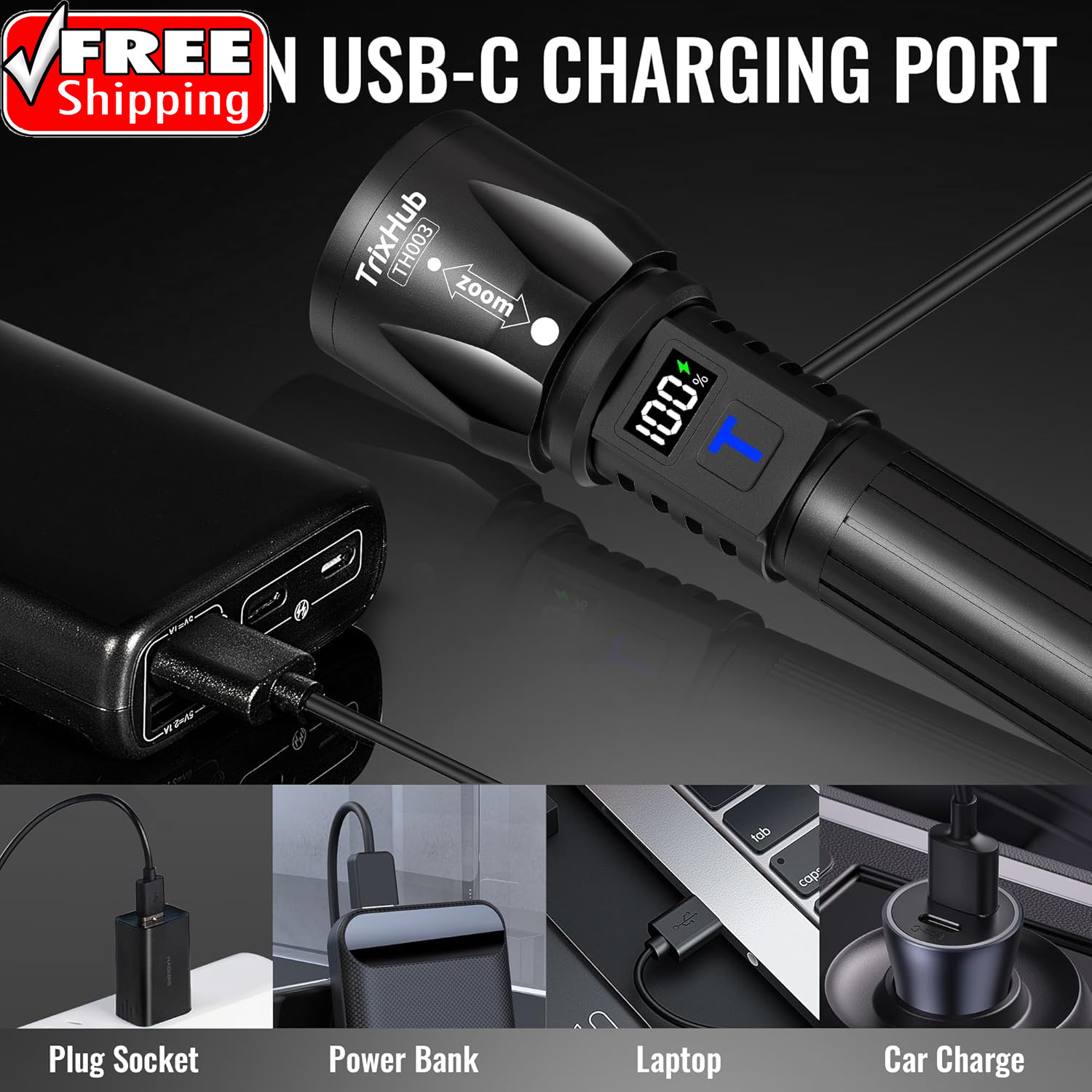 Rechargeable Flashlights 99000High Lumens 2Pack, 5Mode Flash Light with LCD Digi