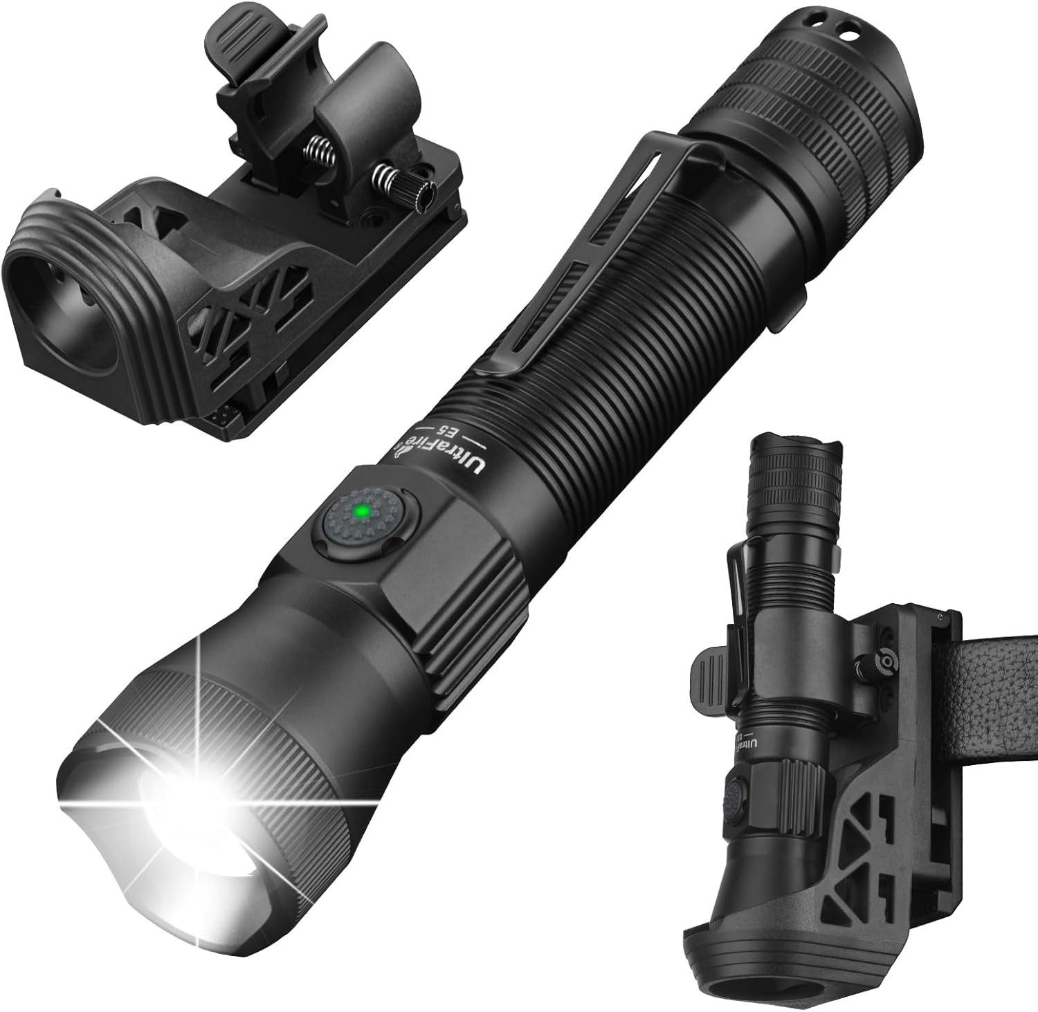 ULTRAFIRE Tactical EDC Flashlight with Holster,1350 High Lumens Rechargeable Pol