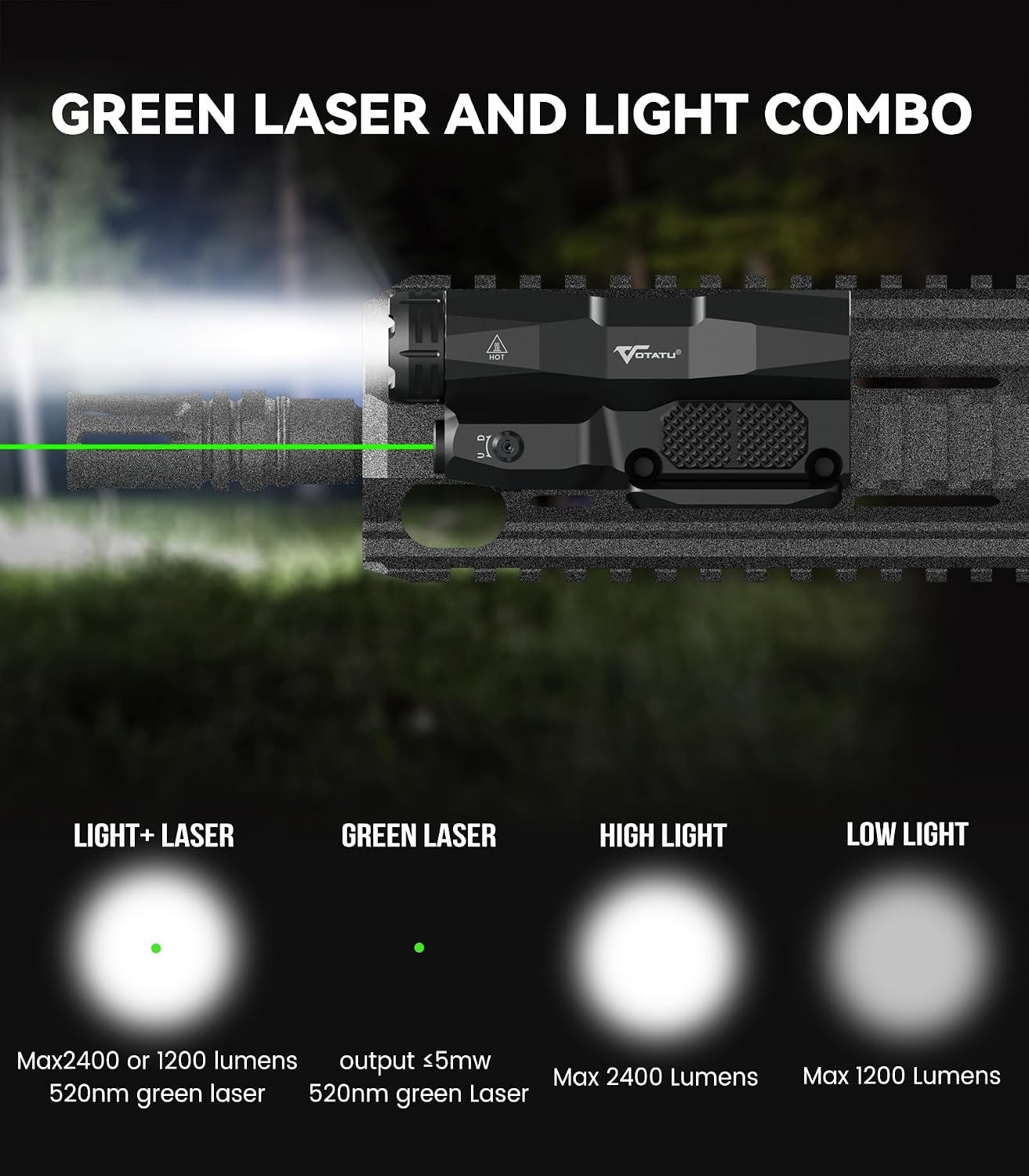 Flashlight Laser Combo Built-in Touch Pad Switch, Max 2400 Lumens LED Light