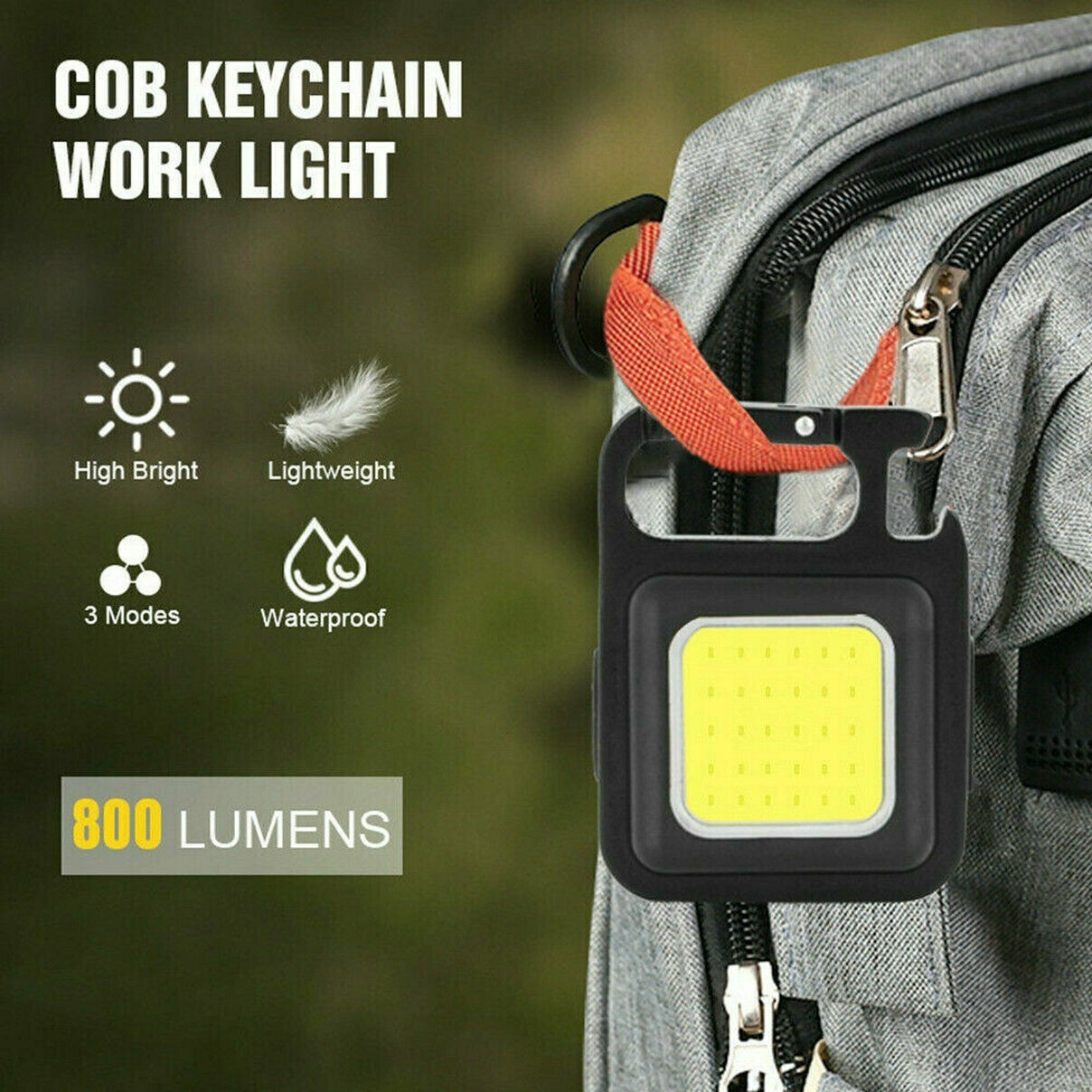 2PACK Mini USB Rechargeable LED Flashlight COB Work Lamp Torch Keychain Light