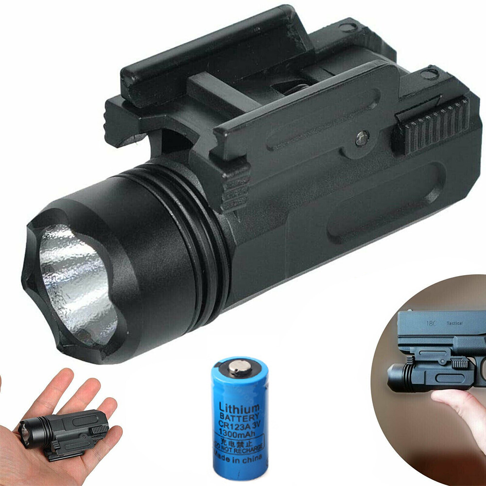 Tactical LED Flashlight Handgun/Rifle Torch Light For 20mm Picatinny Rail Mount