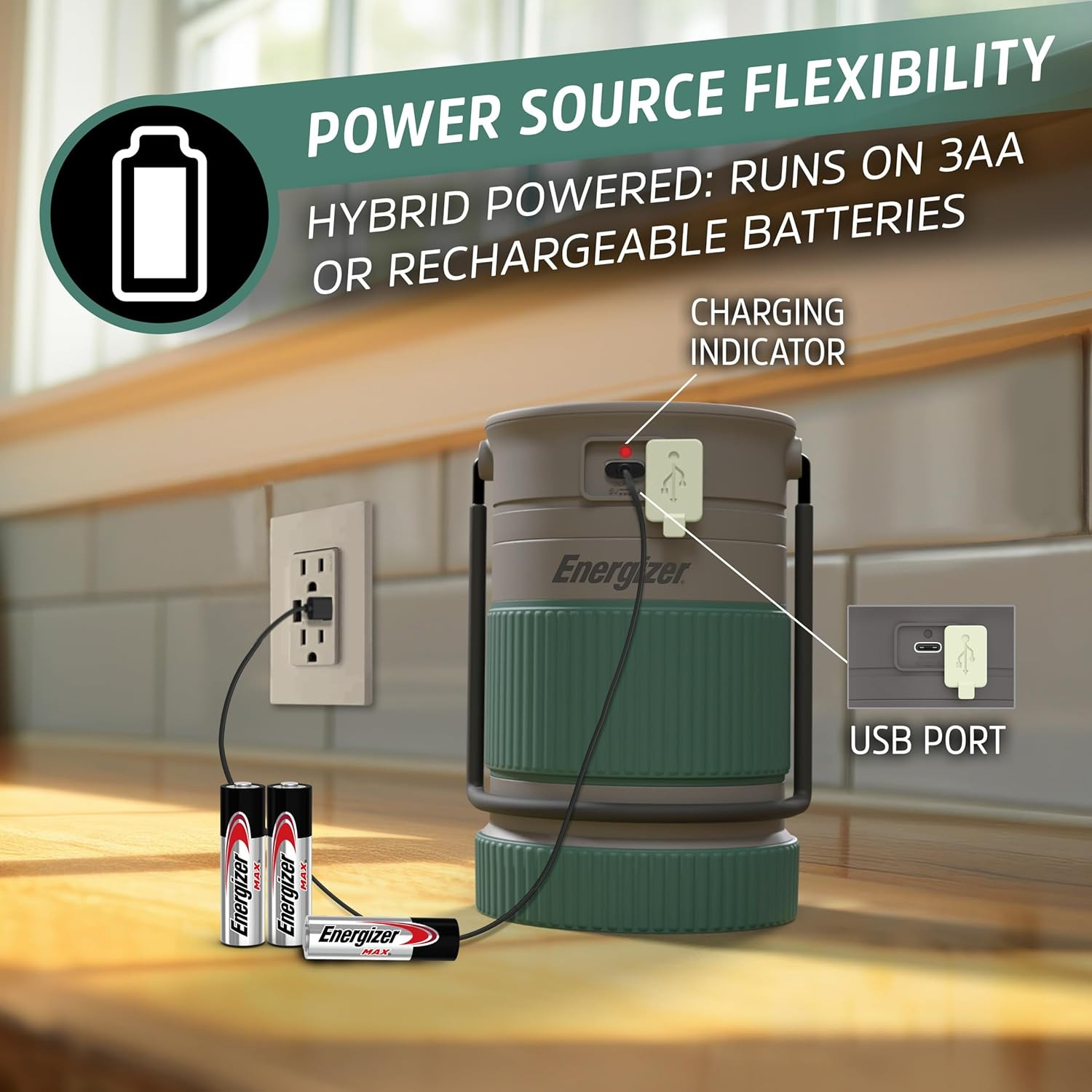 S-500 Hybrid Power Camping Lantern, Solar, Rechargeable, or AA Battery Powered,