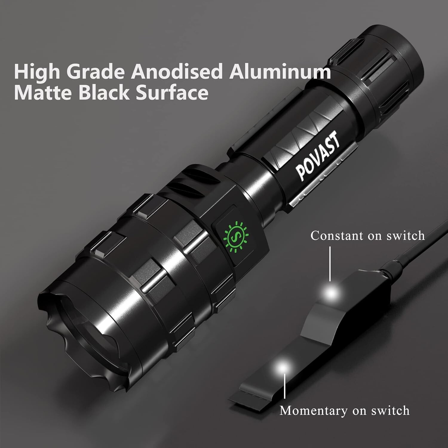 Durable Matte Black Tactical Flashlight – 500m Range, 5 Modes, USB Rechargeable