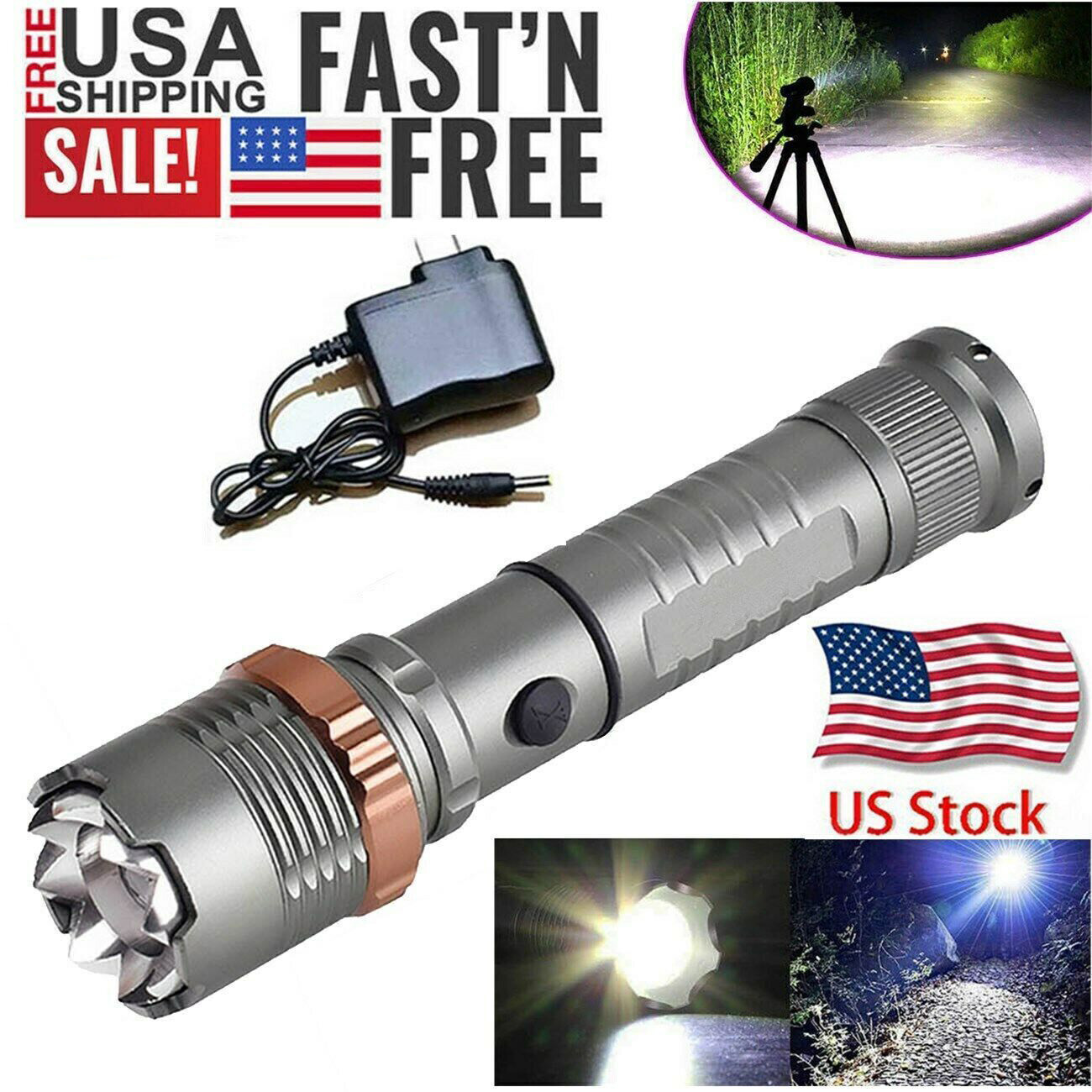 Rechargeable LED Flashlight Tactical Police Super Bright Torch Zoomable