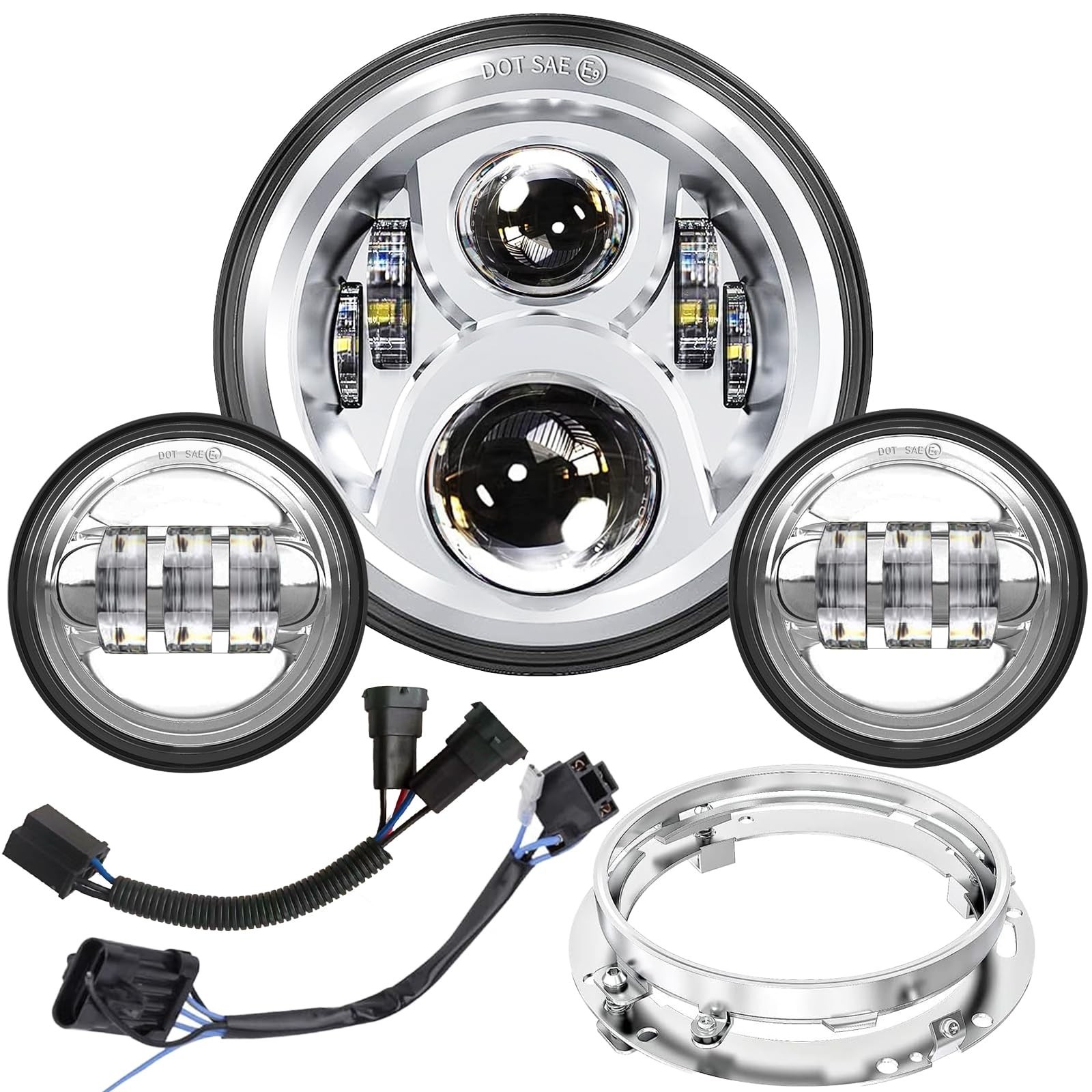 7 inch Motorcycle LED Headlight 4.5″ Fog Passing Lights DOT Kit for Harley Da…