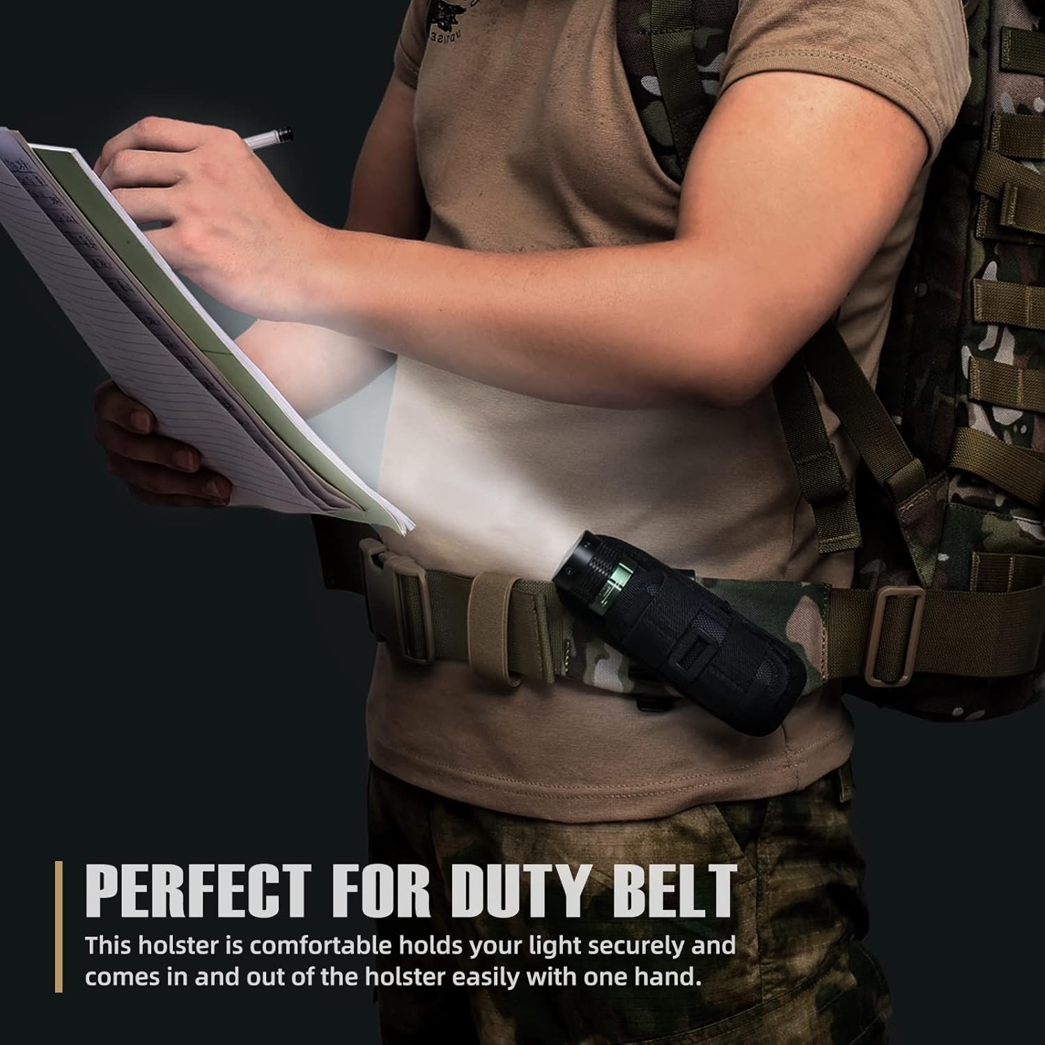 Tactical Flashlight Pouch Holster with Rotatable Belt Clip for Camping Hiking