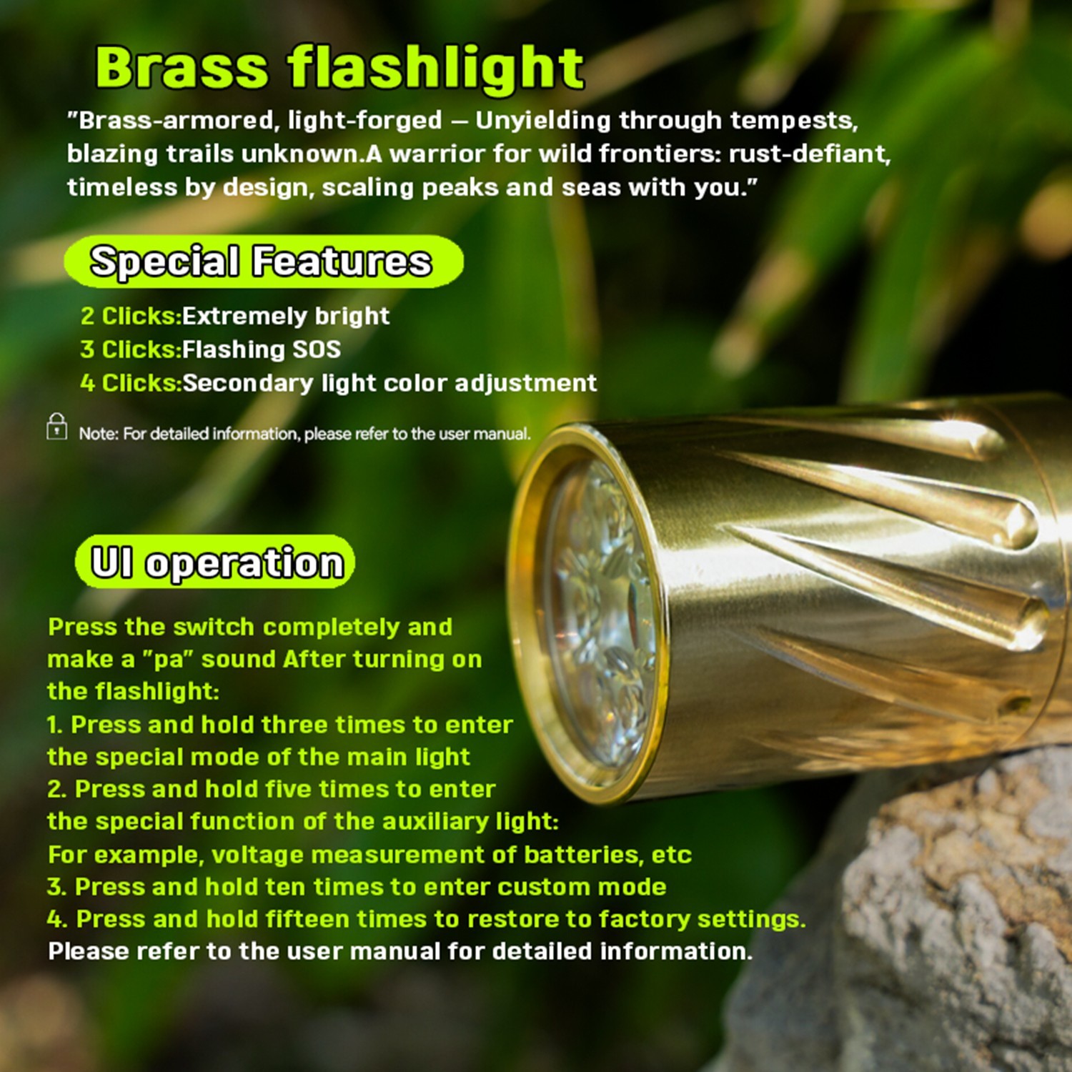 Maeerxu Brass Compact Flashlight DF01 18650 Li-ion Battery 4000 Lumens Super Bri