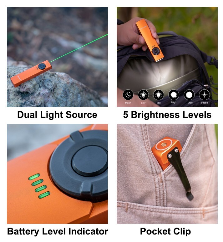 Olight Arkfeld Orange Flashlight, Green Laser & White Light, Cool White, 1000L