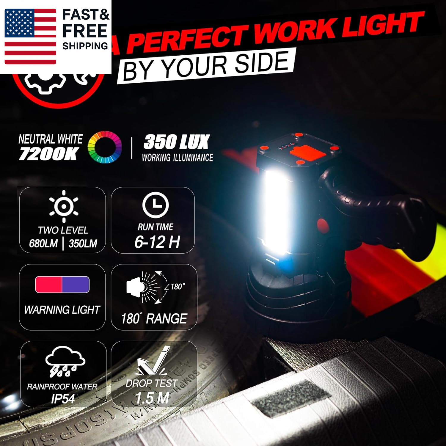 Q984Pro Rechargeable Spotlight Flashlight, 1600000 High Lumens LED with 14000Ma