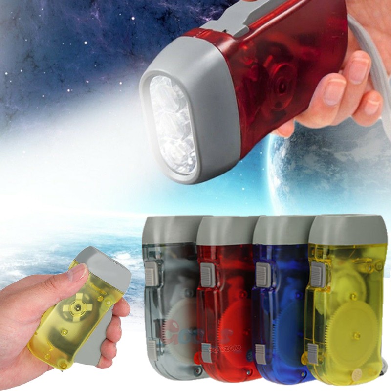 Hand Crank Flashlight 3 LED Dynamo Handpress Powerful Camping Emergency Torch