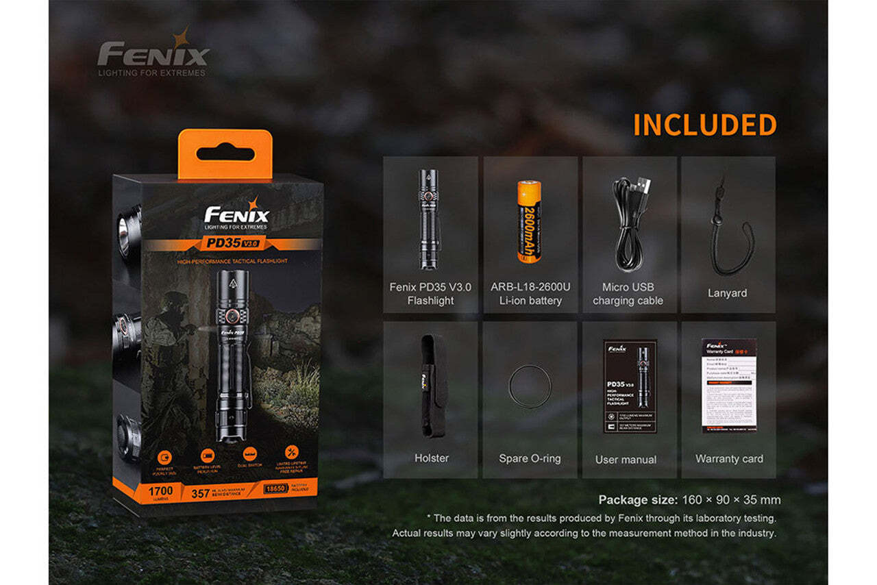 Fenix PD35 V3.0 1700 Lumen EDC USB-C Rechargeable Battery Included