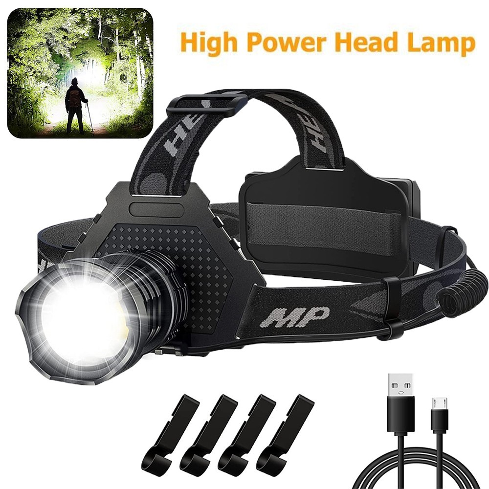 4Packs 100000 Lumen Super Bright Head Lamp Rechargeable LED Headlamp Flashlight