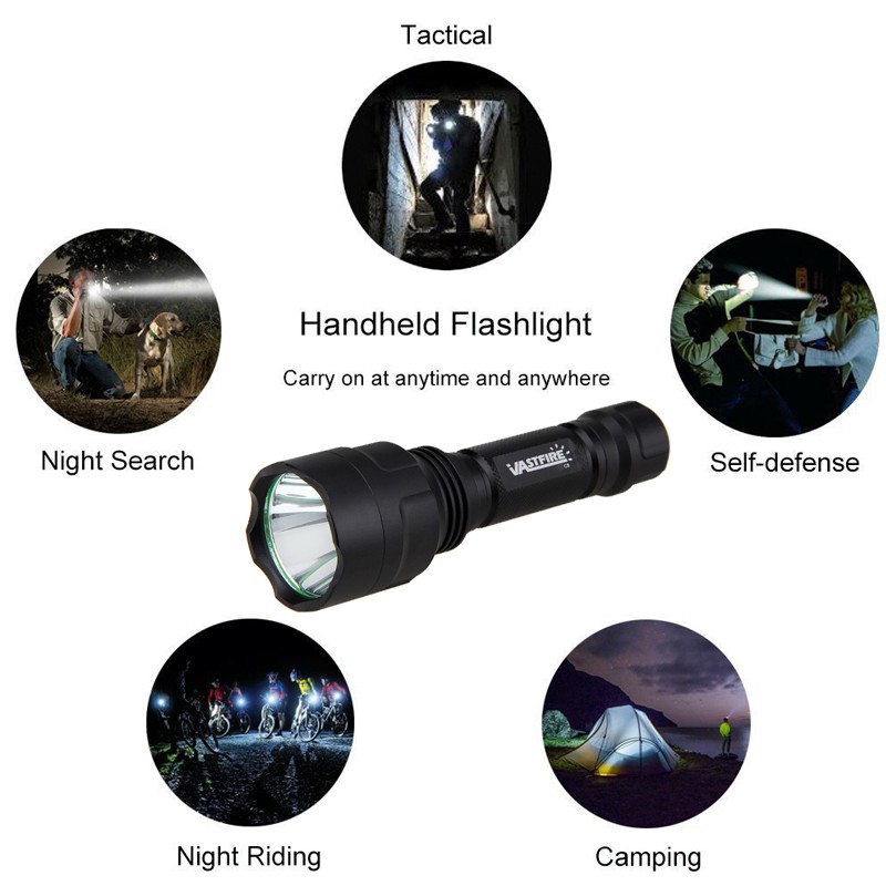 TAC 1000LM White LED Flashlight Torch ON/OFF Mode Hiking Lamp Sport Light+Switch
