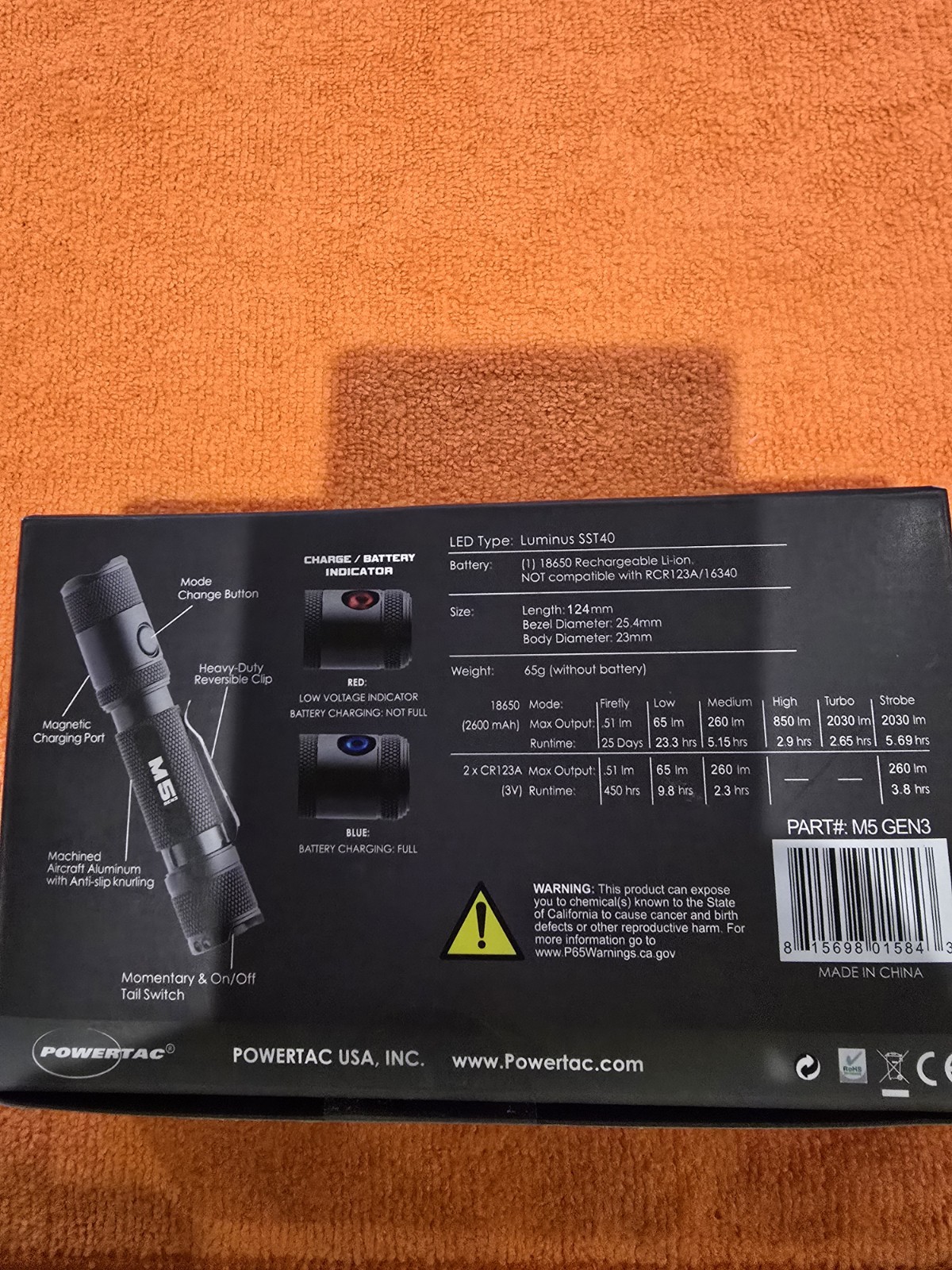 POWERTAC M5 GEN3 2030 LUMENS LIFETIME WARRANTY BRAND NEW SEALED ORIGINAL BOX